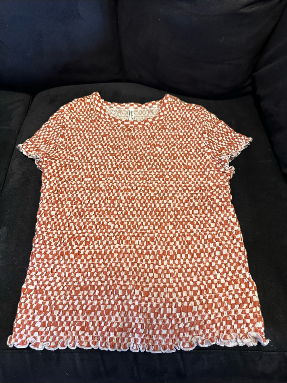 American Eagle checkered smocked tee